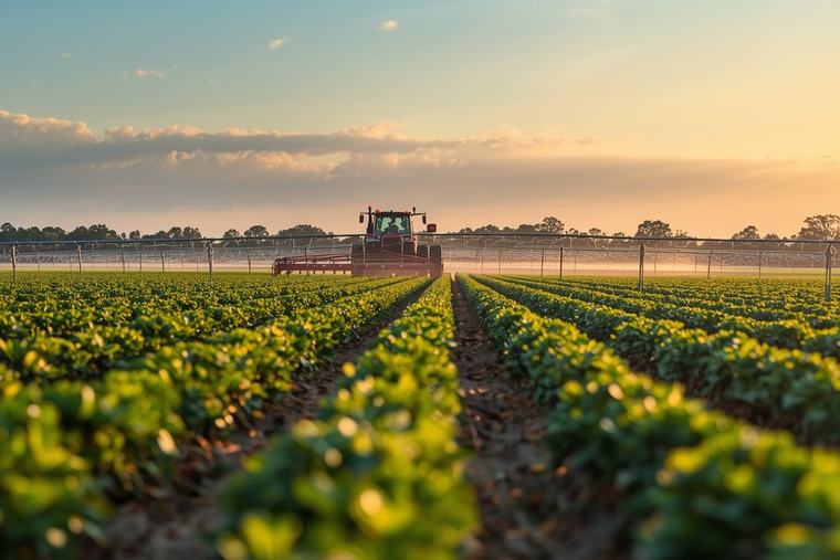 Strawberry fields and farm equipment near Plant City, Florida
