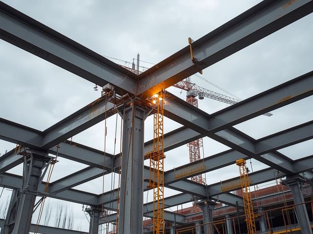 Structural steel beams laid out for fit-up